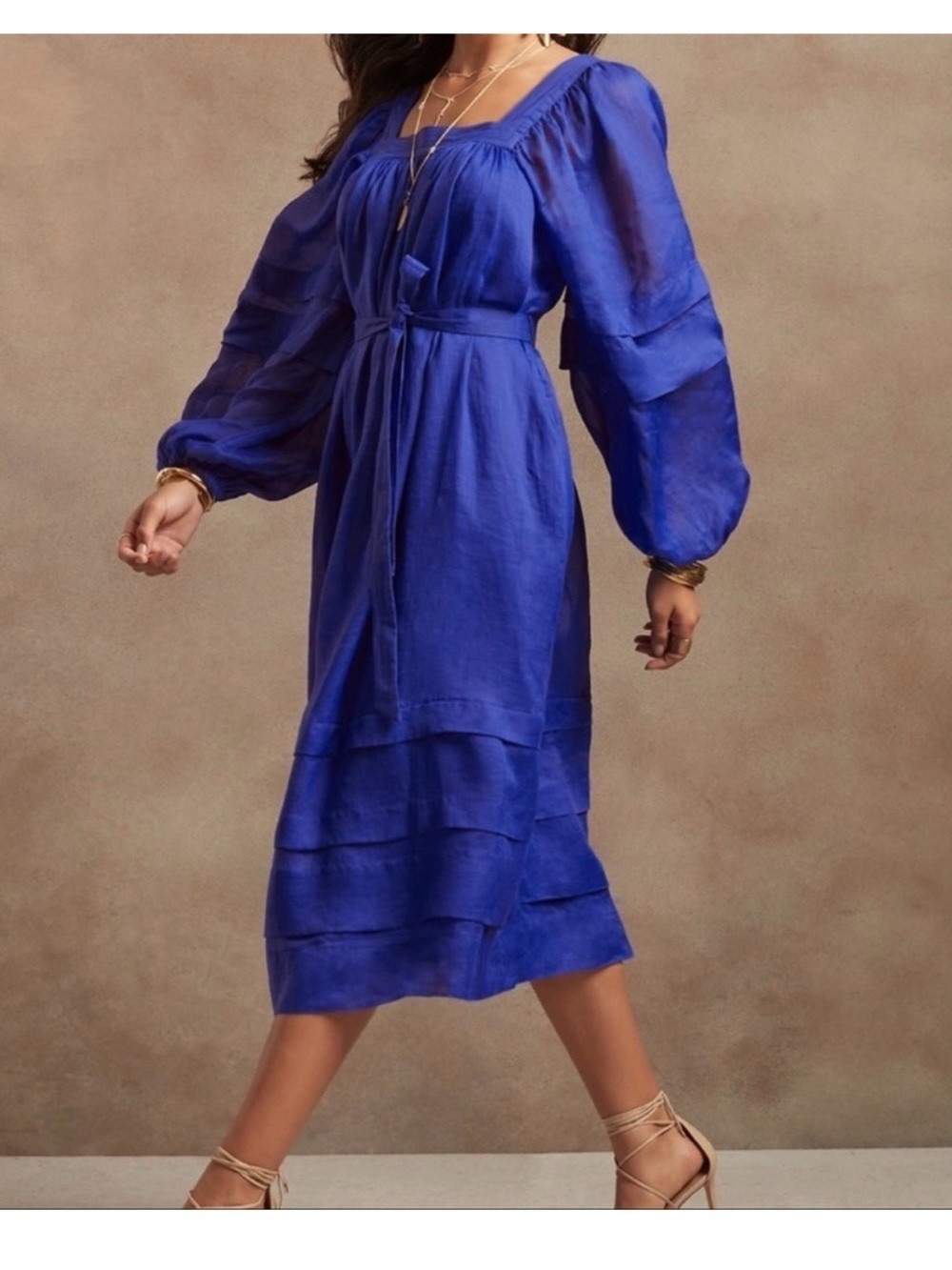 Banana Republic Cobalt Blue Linen Tiered Midi Dress